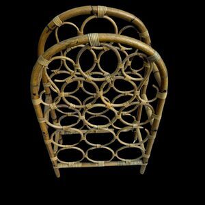 Vintage Rattan Wine Rack Boho Chic Bamboo Storage Organizer Home‎ Decor